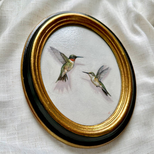 Ruby-Throated Hummingbird Pair Oil Painting