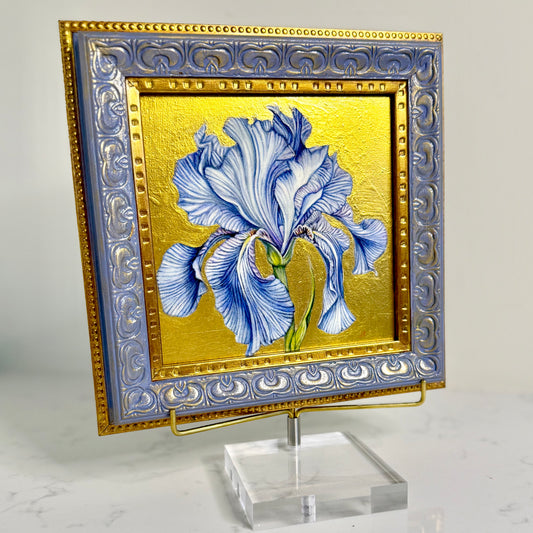 Light Purple Iris Oil Painting + Gold Leaf