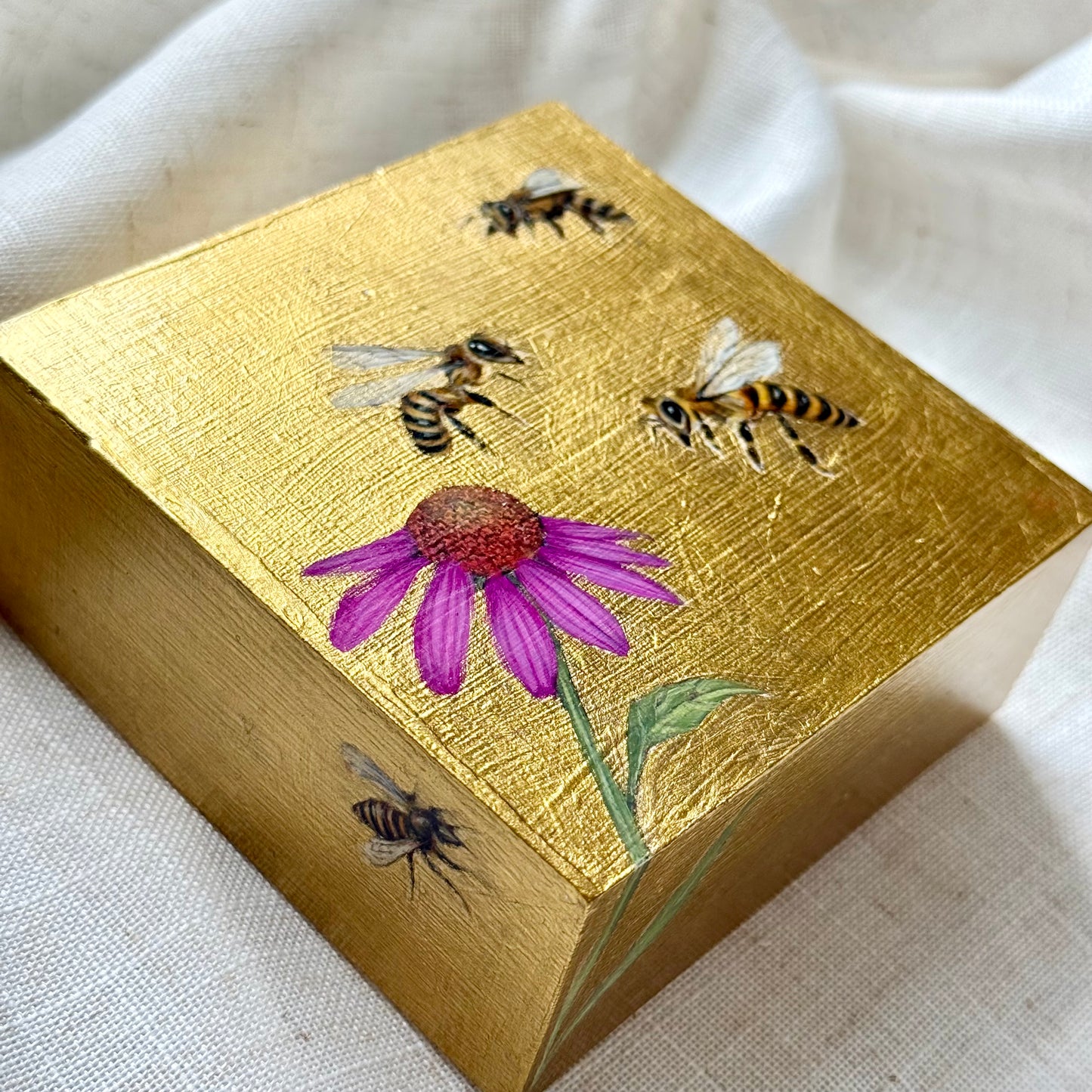 Bees with Coneflower + Gold Leaf