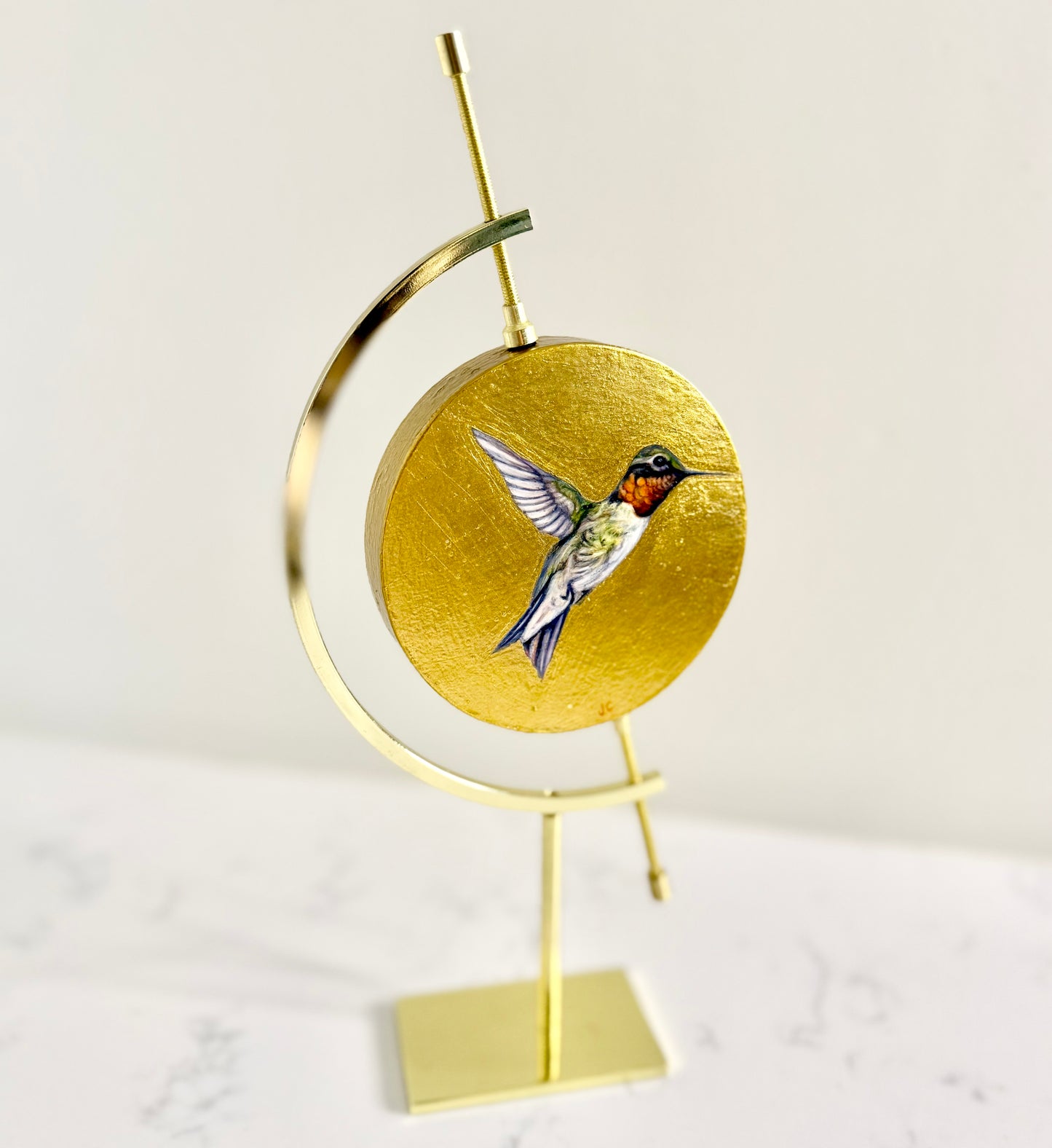 Ruby-throated Hummingbird Oil Painting + Gold Leaf