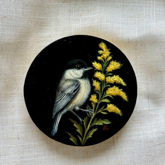 Black-capped Chickadee + Goldenrod Original Oil Painting