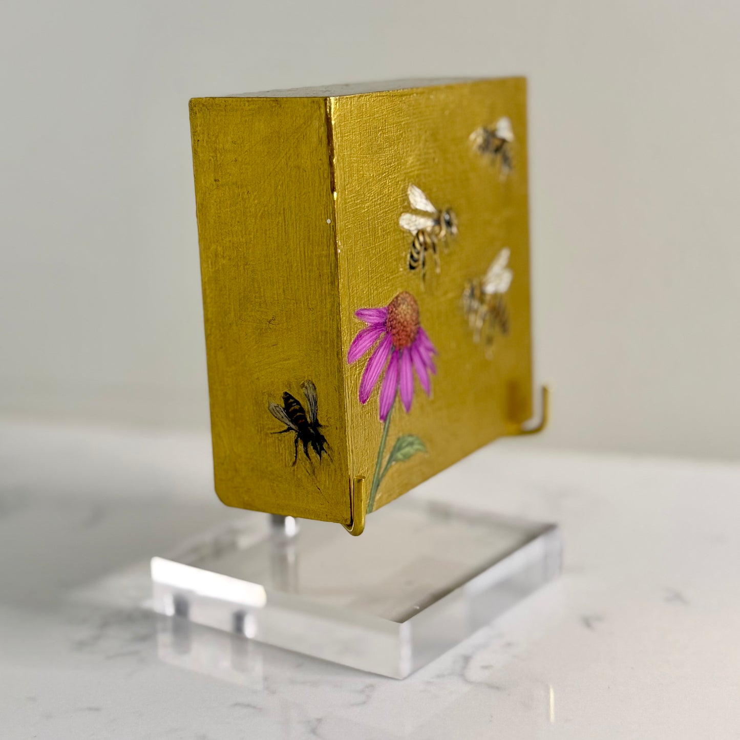 Bees with Coneflower + Gold Leaf