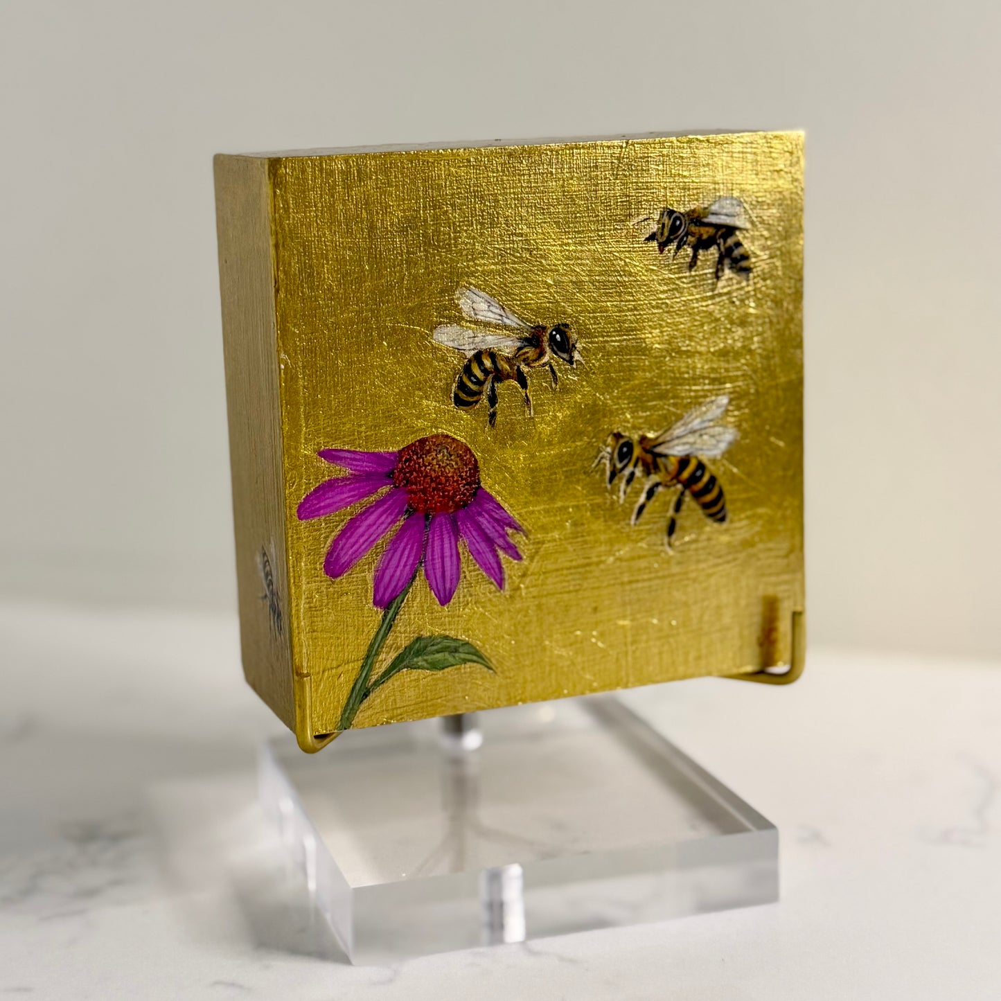 Bees with Coneflower + Gold Leaf