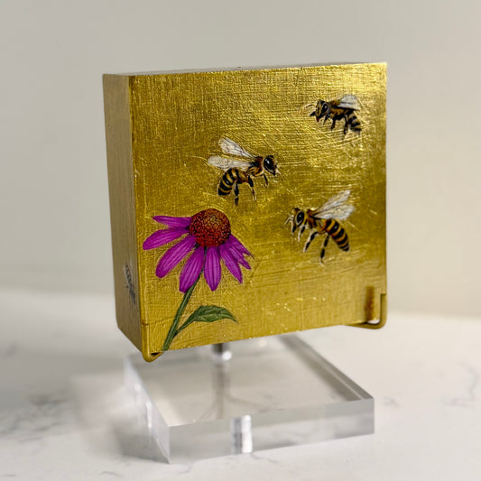 Bees with Coneflower + Gold Leaf