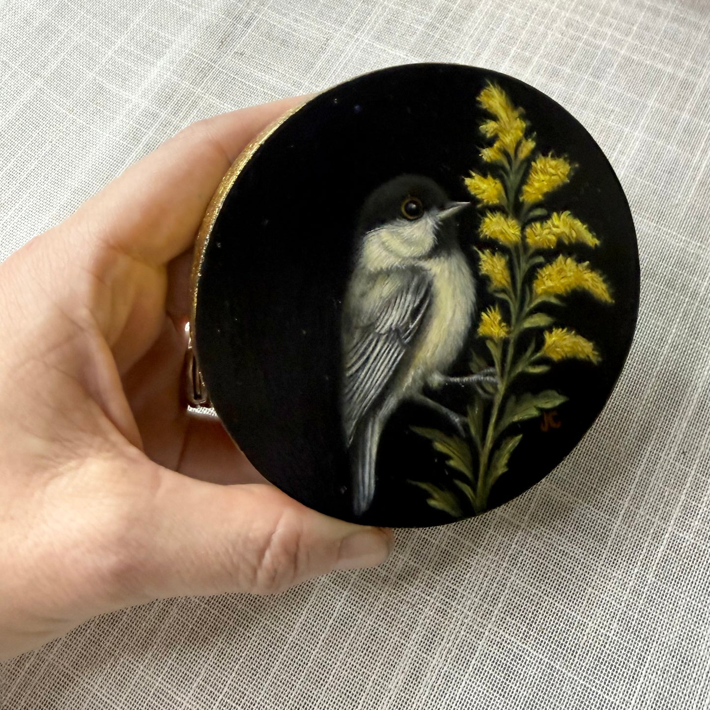 Black-capped Chickadee + Goldenrod Original Oil Painting