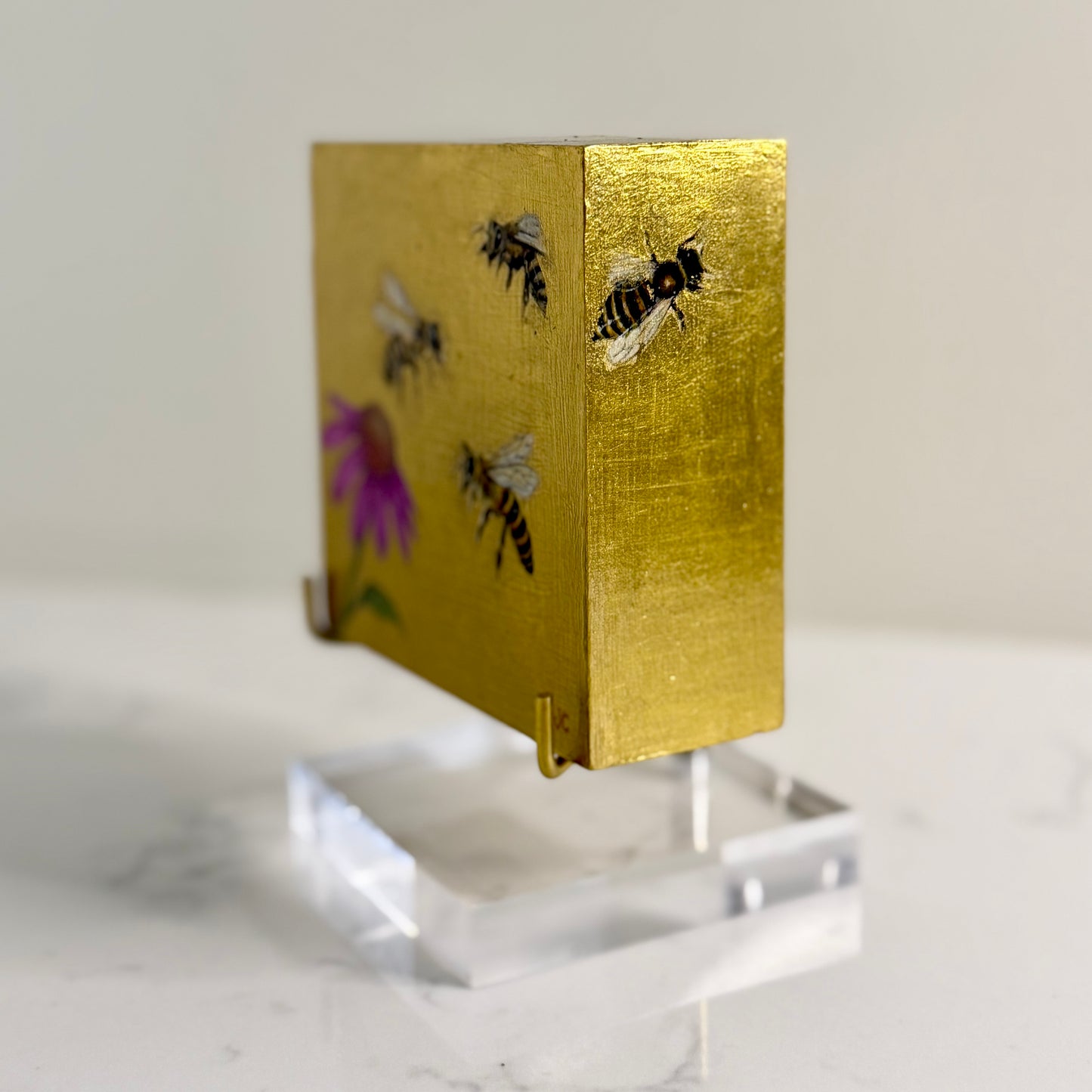 Bees with Coneflower + Gold Leaf