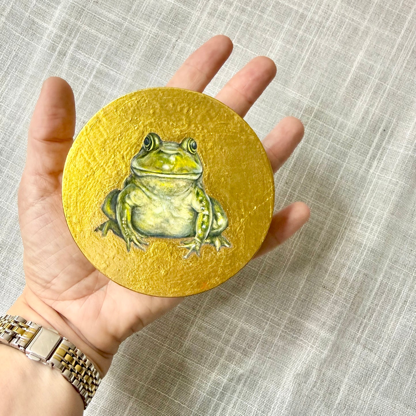 American Bullfrog Oil Painting + Gold Leaf