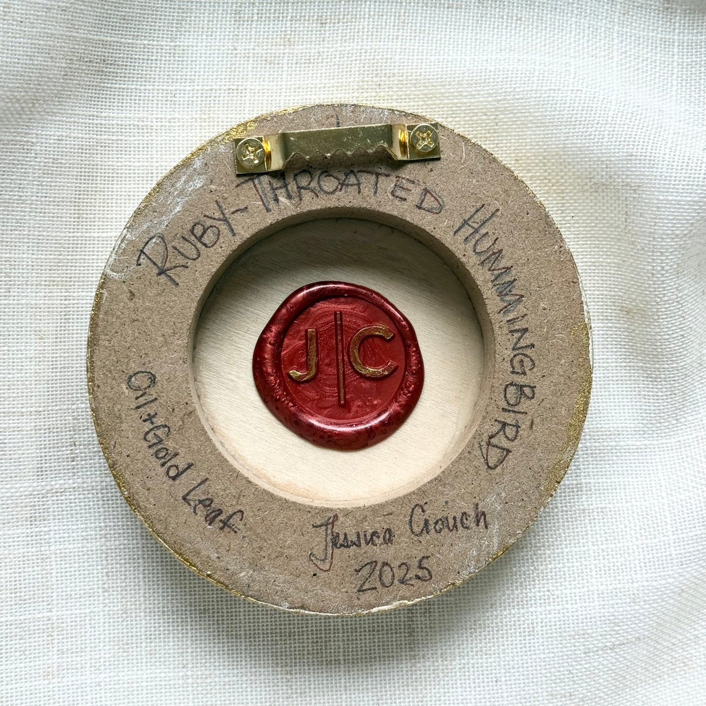 Ruby-throated Hummingbird Oil Painting + Gold Leaf